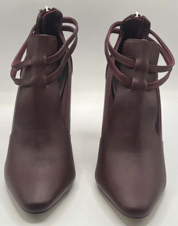 Hal Rubenstein Shoes - Burgundy Leather Cutout Ankle Boot Heels Size 8W